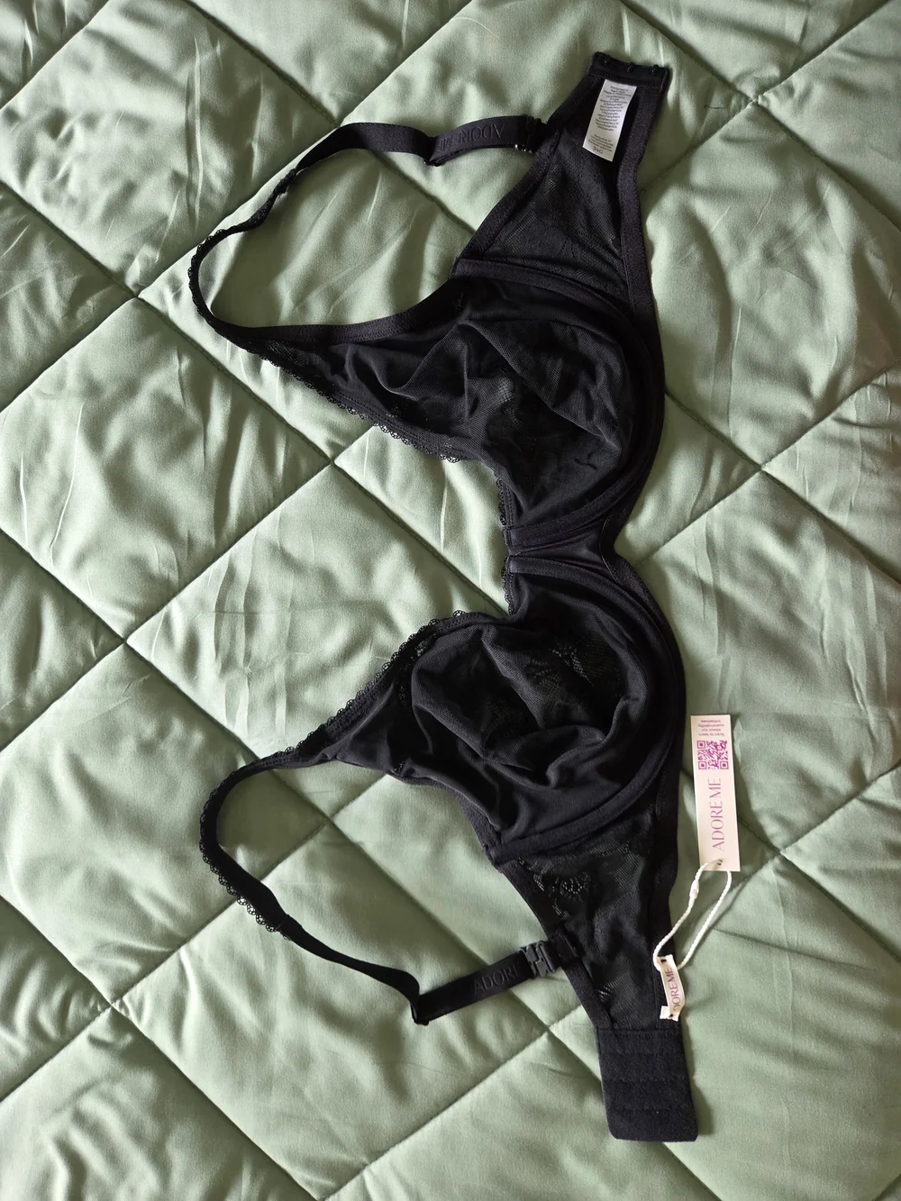 Adore Me Black Lace Underwire Bra with Sheer Cups